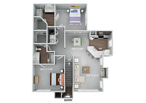 Floor plan for 2 beds, 2 baths, 1095 sqft
